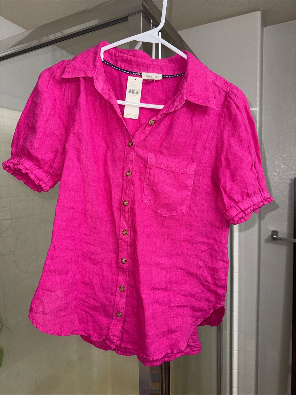 Pilcro Hot Pink Short Sleeve Button-Down Shirt